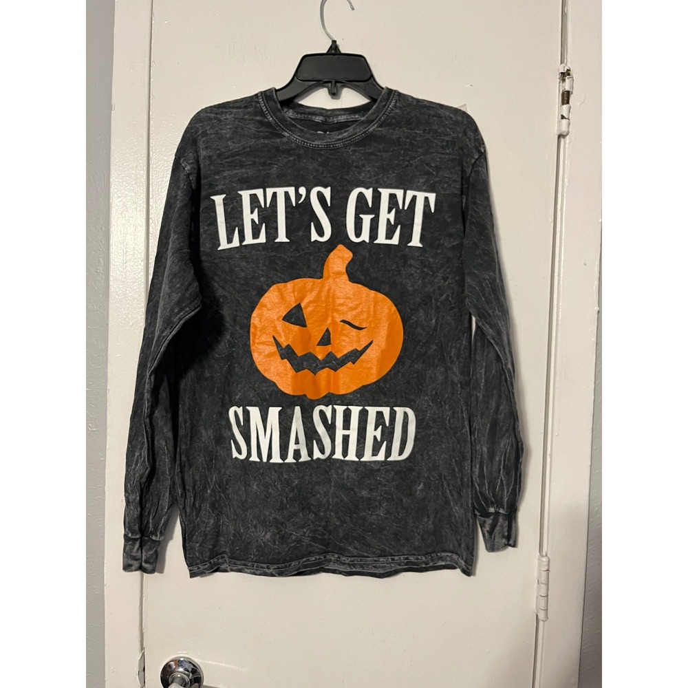 Spirit Halloween Lets Get Smashed Pumpkin Acid Wash Long Sleeve Shirt Small